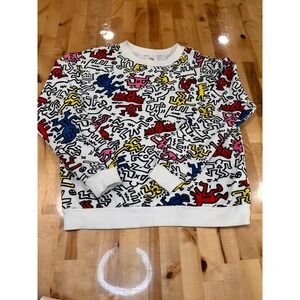 Forever 21 Keith Haring Sweatshirt Women Small White AOP Excellent Pop Art Crew
